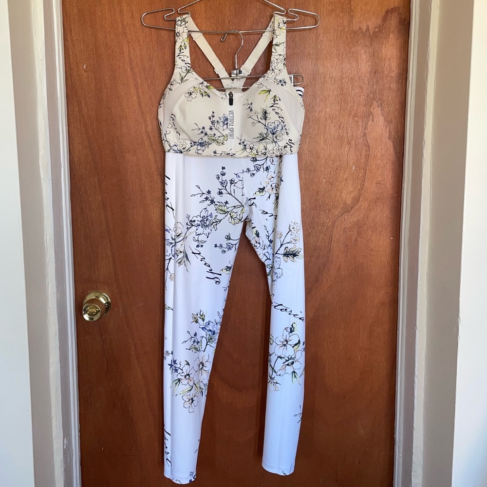 VSX Floral Print Leggings - Cream and Blue